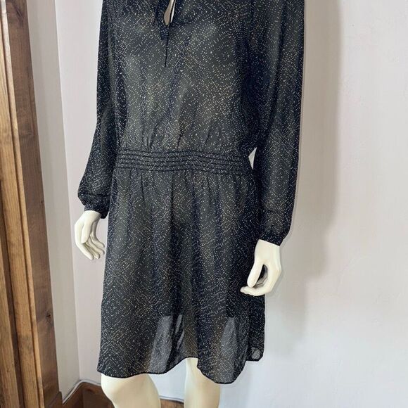 Lauren Ralph Lauren Woman's Black & Tan Semi Sheer Chiffon Pattern Dress Size 10 - Picture 3 of 14
